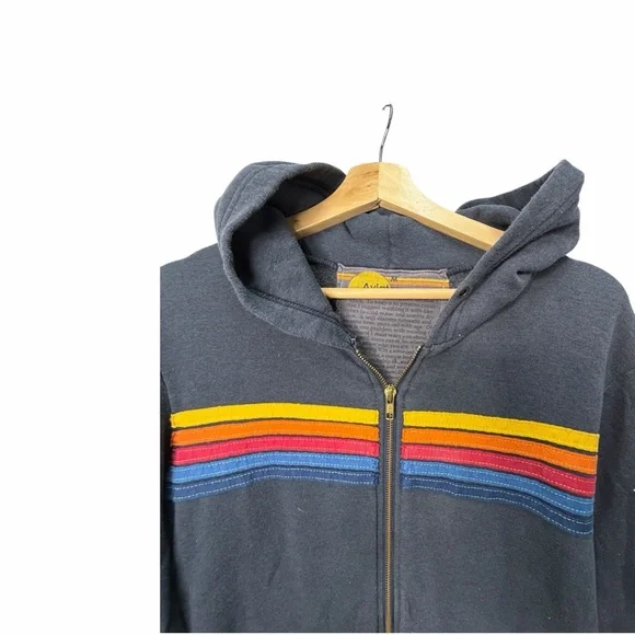 Aviator Nation Charcoal Zip-Up with Rainbow Stripes - Picture 3 of 9